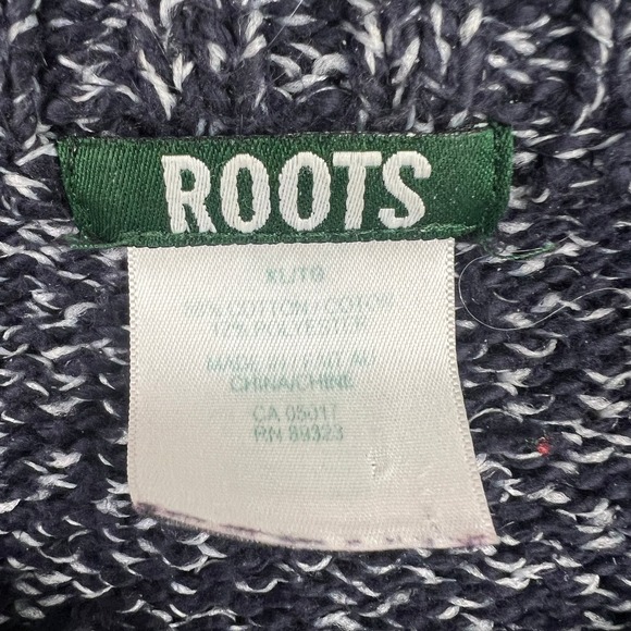 VTG ROOTS Sweater Men's XL Navy Blue Heather Crewneck Cotton Blend Chunky Knit - Picture 2 of 6
